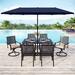 Lark Manor™ Aivo Rectangular 6 - Person 60" Long Outdoor Dining Set w/ Cushions & Umbrella Metal in Blue | 60 W x 35 D in | Wayfair