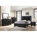 Winston Porter 3-4_Geri LED Upholstered Panel Bedroom Set Upholstered in Black/Brown | 59.2 H x 57.2 W x 76 D in | Wayfair
