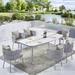 Hokku Designs Amishi Rectangular 6 - Person Aluminum Outdoor Dining Set w/ Cushions Stone/Concrete/Metal in Gray/White | 62.99 W x 31.5 D in | Wayfair