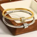 AENSOA – Bracelet classique en acier inoxydable pour femme perles en Zircon plaqué or Simple
