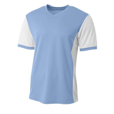 A4 N3017 Athletic Men's Premier V-Neck Soccer Jersey T-Shirt in Light Blue/White size Large | Polyester A4N3017