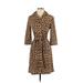 Express Casual Dress - A-Line Collared 3/4 sleeves: Tan Animal Print Dresses - Women's Size 1 - Print Wash