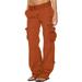 Womens Full Length Pants Clearance Solid Cargo Pants Wide Leg Pants Lace-Up Straight Leg Pants Bib Pants Coverall With Pockets Trouser Long Pant Elasticity Baseball Pants Mens Orange M