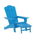 Flash Furniture Halifax HDPE Adirondack Chair with Cup Holder and Pull Out Ottoman All-Weather HDPE Indoor/Outdoor Lounge Chair in Blue Set of 2