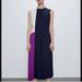 Zara Dresses | Nwt Zara Pleated Patchwork Dress Purple Blue (Waist Tie Missing) Size Medium | Color: Blue/Purple | Size: M