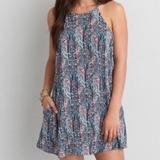 American Eagle Outfitters Dresses | American Eagle Blue Paisley Print Halter Dress | Color: Blue/Pink | Size: Xxs