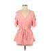 Ann Taylor Casual Dress - Mini Plunge 3/4 sleeves: Pink Print Dresses - Women's Size Medium