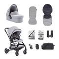 Aylo Baby Stroller with Carrycot Essential Bundle in Pebble Grey - Foldable Baby to Toddler Pushchair from Birth to 4 Years (22Kg) - Folds with seat on and Features a 5-Point Safety Harness