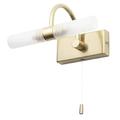 Satin Brass Bathroom Vintage Switched Swan Neck Wall Light with Double Frosted Shades | 20cm Width | 2 x G9 Capsule Lamps Required | IP44 | 240V UK | Picture & Mirror Light