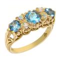 Luxury Solid 9ct Hallmarked Gold Blue Topaz & Opal Victorian Style Ring - Size T