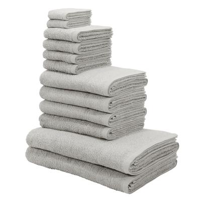 Handtuch Set MY HOME "Sanremo, Duschtücher, Handtücher, Gästetücher, Seiftücher", grau, 12 tlg., Frottier, Frottier, Obermaterial: 100% Baumwolle, Handtuch-Sets, Handtücher mit Bordüre, einfarbiges Handtuch-Set aus 100% Baumwolle Image