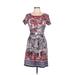 Miss Chic Casual Dress - Mini Scoop Neck Short sleeves: Blue Floral Dresses - Women's Size Large