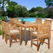 Chic Teak 7 Piece Teak Wood Elzas 71" Rectangular Bistro Counter Outdoor Dining Set Including 6 Counter Stools w/ Arms Wood/Teak in Brown/White | Wayfair