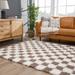 Brown/White 123 x 94 x 2.05 in Area Rug - Latitude Run® Atiran Checkered Shag Brown Area Rug | 123 H x 94 W x 2.05 D in | Wayfair