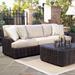 Woodard Aruba Patio Sofa w/ Sunbrella Cushions All - Weather Wicker/Wicker/Rattan in Brown | 32 H x 88 W x 37 D in | Wayfair S530031-03Y