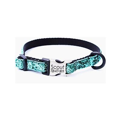 Mimi Green Mermaid Glitter Personalized Standard Cat & Dog Collar, Teal, Small