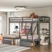 Full Over Twin & Twin Triple Bunk Bed with 2 Drawers & Built-in Middle Drawer, Wood Bedframe w/Guardrail for Kids Bedroom, Gray