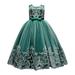 Dresses For Girls Flower Print Wedding Bridesmaid Pageant Party Formal Long Maxi Gown Big First Birthday Dance Prom Sequin Bowknot Puffy Tulle Dress