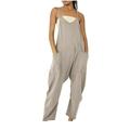 Womens Jumpsuit Clearance Solid Coverall With Pockets Sling Bodysuit Onepiece Leotard Hiking Pants Women Lace Jumpsuit for Women Gray 3Xl