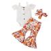 Efsteb Baby Girl Clothes Clearance Newborn Infant Toddler Baby Girls Clothing Sets Solid Color Short Sleeve Romper Floral Print Flared Long Pants Hairband Suit White (6-12 Months)