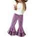 B91xZ Toddler Pants Girls Ruffles Ripped Two Flare Jeans Bottom Trousers Girls Bell Pants For Kids Baby Denim 16Y Toddler Purple Sizes 5-6 Years