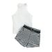 TFFR Toddler Girls Sleeveless Mock Neck Ribbed Tops + Houndstooth Shorts + Waist Belt