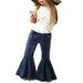 B91xZ Toddler Pants Girls Bell Trousers For Kids Baby Flare Girls Toddler 16Y Bottom Ruffle Pants Denim Jeans Girls Pants Blue Sizes 3-4 Years