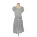 Casual Dress - Mini Scoop Neck Short sleeves: Gray Print Dresses - Women's Size X-Small