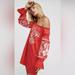 Free People Dresses | Free People Fleur Du Jour Embroidered Cotton Tunic/Dress, Size Xs. | Color: Red | Size: Xs