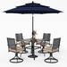 Lark Manor™ Armisha 4-person Metal Steel Patio Outdoor Dining Set w/ Umbrella, Swivel Chairs, Square Table, wood-like Table Top Plastic/Metal | Wayfair