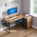 17 Stories Eyerson L-Shape Gaming Desk w/ Built in Outlets Wood/Metal in Black | 33.3 H x 55.11 W x 31.5 D in | Wayfair