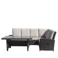 Wildon Home® Loane 5 Piece Rattan Sectional Seating Group w/ Cushions Synthetic Wicker/All - Weather Wicker/Wicker/Rattan in Brown/Gray | Outdoor Furniture | Wayfair