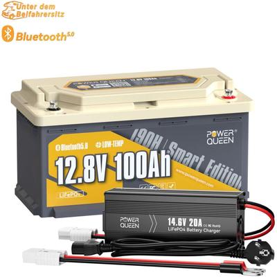 12V 100Ah Bluetooth H190 LiFePO4 Akku +14,6V 20A Ladegerät LiFePO4 (Zwei Pakete versandt) - Power