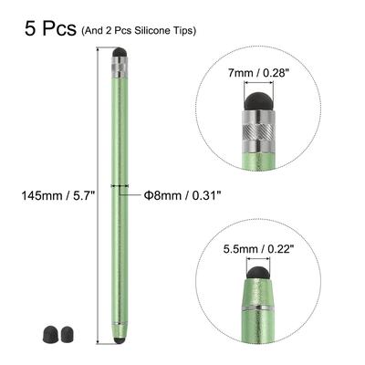 5pcs Stylus Pens for Touch Screens with 2 Extra Tips Green