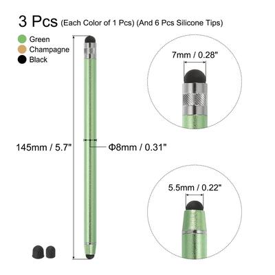 3pcs Stylus Pens for Touch Screens with 6 Extra Tips Green Gold Black - Green Gold Black