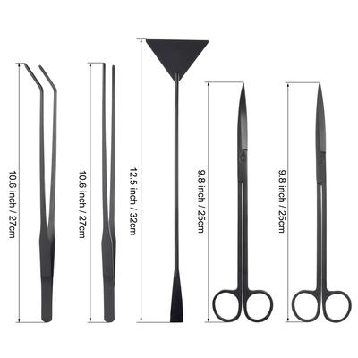 5 in 1 Set Black Tweezers Scissors Spatula with Case