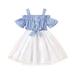 B91xZ Birthday Dresses for Girls Summer New Girl Dress Striped Lace Dress Baby Sundress Dress Sleeveless Ruffles Dress Blue Sizes 2-3 Years