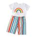 Toddler Girls Summer Suit Rainbow Short Sleeve Top Rainbow Striped Pants Suit Outdoor Indoor Wear Kids Child Clothing Streetwear Dailywear Outwear