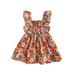 Summer Floral Dress for Toddler Baby Girl Fly Sleeve Square Neck Flower/Leaves Print A-line Dress