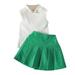 B91xZ Baby Outfits for Girls Toddler Girls Clothing Set Sleeveless Solid Turtleneck Knitting Ribbed Tops Pleated Skirt Outfits Green Sizes 4-5 Years