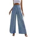 RYRJJ Women s Wide Leg Pants Elastic Waist Casual Palazzo Trousers with Pockets Boho Summer Leopard Print Lounge Pant(Blue L)