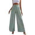 RYRJJ Women s Wide Leg Pants Elastic Waist Casual Palazzo Trousers with Pockets Boho Summer Leopard Print Lounge Pant(Green XXL)