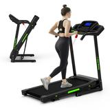 Foldable Treadmill with Incline Folding Treadmill for Home Electric Treadmill Workout Running Machine with Cup Holders and Pad Holder Handrail Controls Speed Pulse Monitor Black & Green