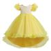 B91xZ Summer Dress Children Baby Kids Spring Summer Girls Party Dress for Girls Colorful Train Kids Gown Girl Tulle Dresses Yellow Sizes 3-4 Years