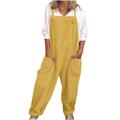 Womens Jumpsuit Clearance Relaxed Loose Bib Pants Coverall Cotton Linen Bodysuit Onepiece Leotard Pull On Dress Pants for Women Yellow Jumpsuit for Women Yellow S