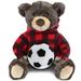 DolliBu Brown Bear Stuffed Animal with Soccer Ball Plush and Red Plaid Hoodie - Super Soft Grizzly Bear Plush Toy Cute Teddy Bear Gift Super Soft Plush Doll Animal Toy for Kids and Adults - 10 Inch