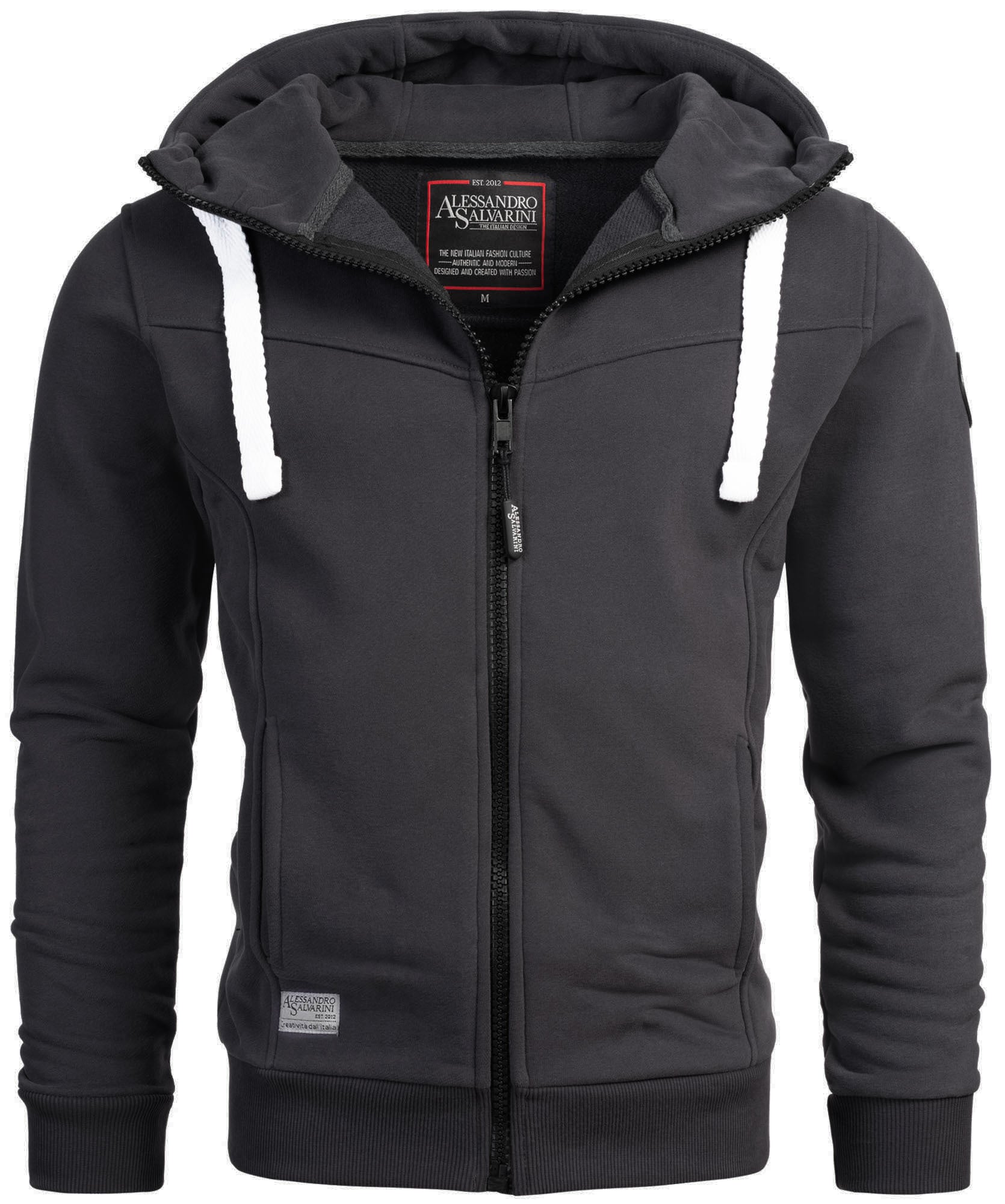 Kapuzensweatjacke ALESSANDRO SALVARINI "ASMeroiia", Herren, Gr. M, schwarz (anthrazit2), Obermaterial: 80% Baumwolle, 20% Polyester, Sweatjacken, mit großer Kapuze Image