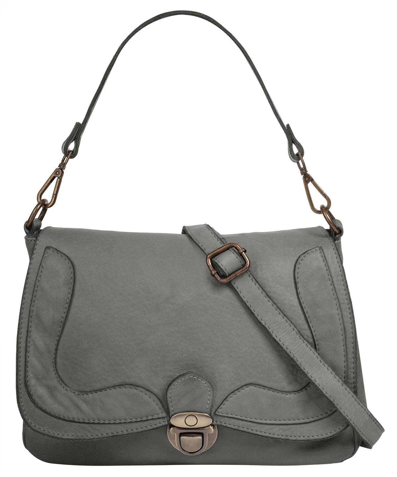 Umhängetasche SAMANTHA LOOK, Damen, Gr. B/H/T: 28cm x 21cm x 7cm onesize, grau, Leder, vintage, Taschen Umhängetasche, echt Leder, Made in Italy