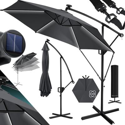 Alu Ampelschirm led Solar + Abdeckung mit Kurbelvorrichtung UV-Schutz Aluminium mit An-/Ausschalter Image