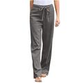 JWZUY Womens Linen Wide Leg Pants High Waisted Drawstring Baggy Loose Beach Trousers with Pockets Dark Gray XXXXXL